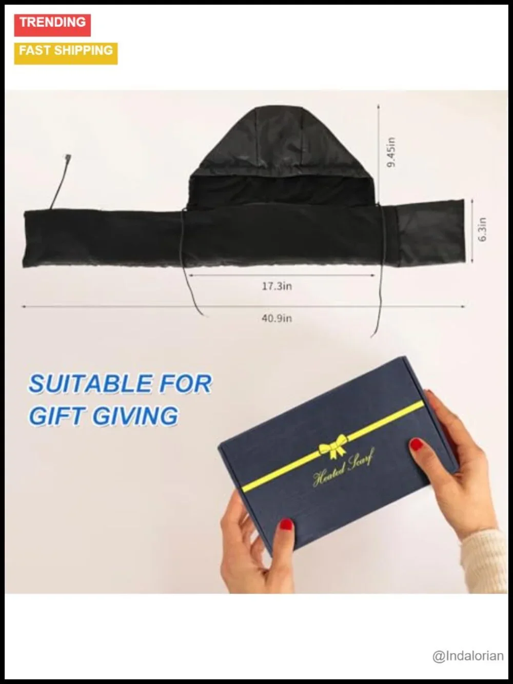 Heated Scarf with Hidden Hat, Rechargeable Battery, 3 Heat Settings, Winter